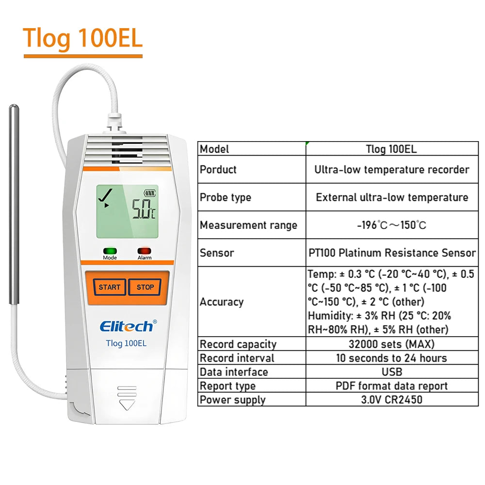 Tlog Series USB Temperature Humidity Data Logger LCD Ultra-low Temp Recorder for Cold-chain Lab