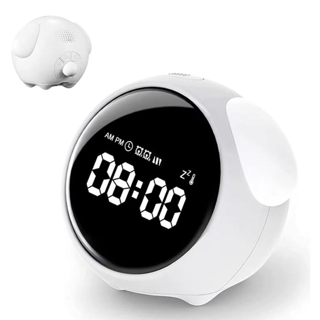 Cute Kids Digital Alarm Clock with Sound-Activated Night Light, Dual Alarms, Snooze, Rechargeable