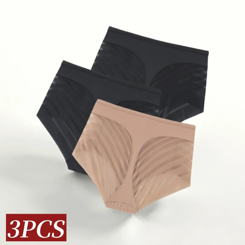 CowLost | product_id-3pcs-womens-high-waist-seamless-mesh-tummy-control-ice-silk-panties |2