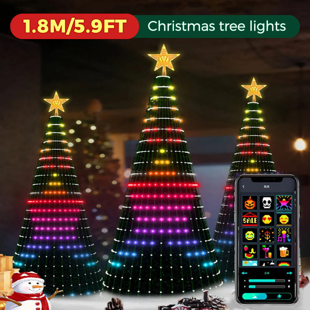 Smart Christmas Tree Lights with Star Topper, Music Sync, Remote & APP Control for Outdoor Yard Display