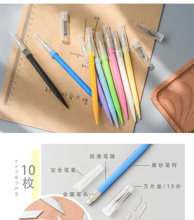 CowLost | product_id-junesix-801-carving-knife-with-10-blades-9-colors-diy-engrave-pen-art-supplies |8