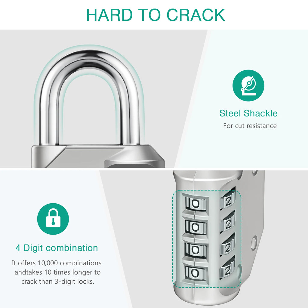 ORIA 2PCS 4-Digit Waterproof Combination Padlocks for Door, Suitcase, Bag, Cabinet, Gym
