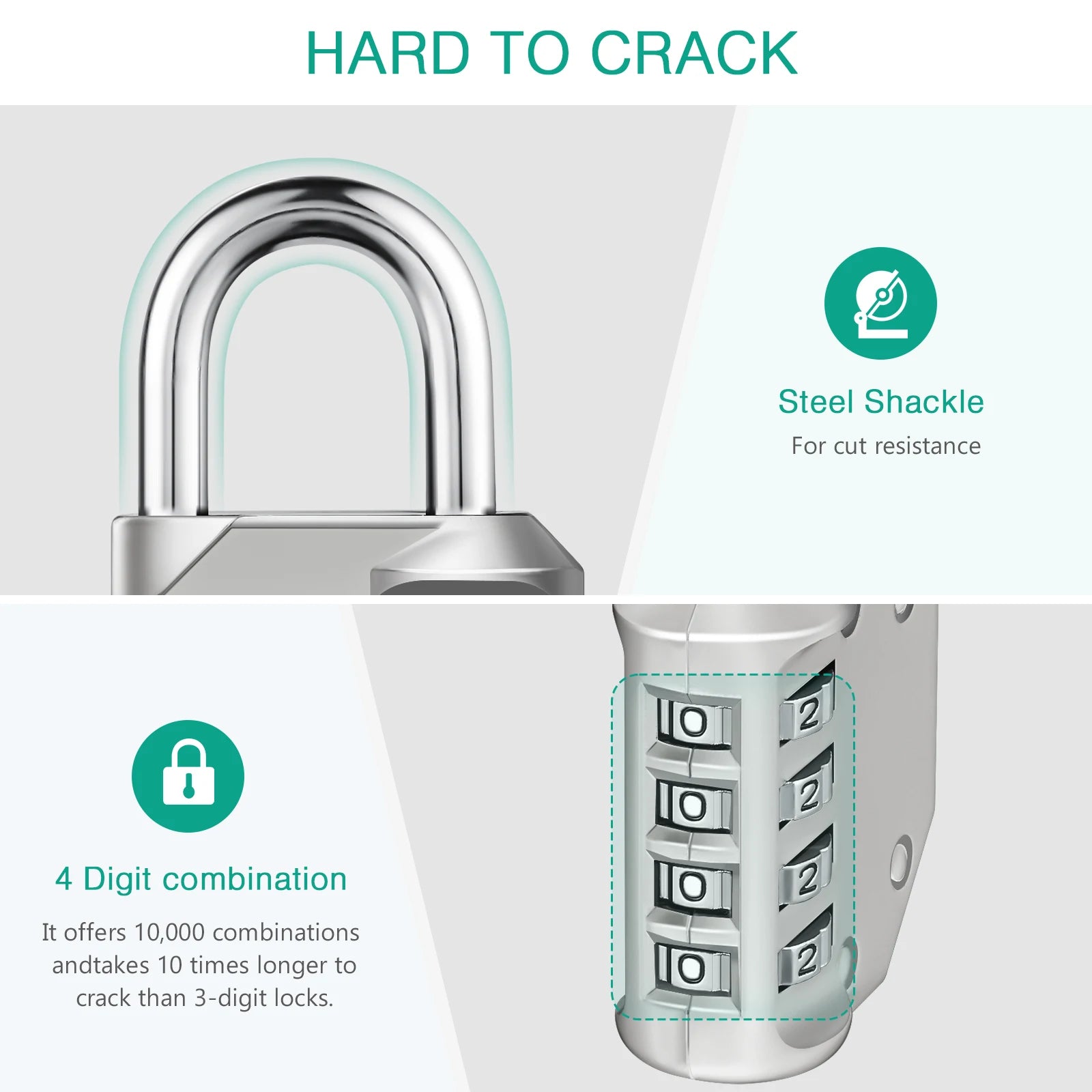 ORIA 2PCS 4-Digit Waterproof Combination Padlocks for Door, Suitcase, Bag, Cabinet, Gym
