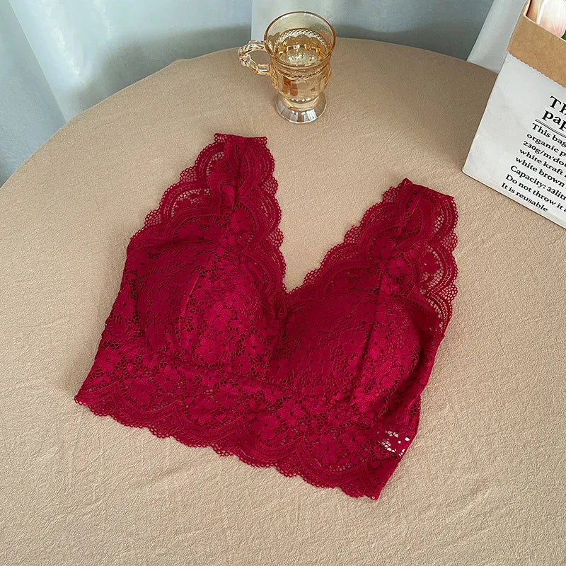 CowLost | product_id-women-s-lace-wire-free-padded-deep-v-neck-bralette-tank-top |17