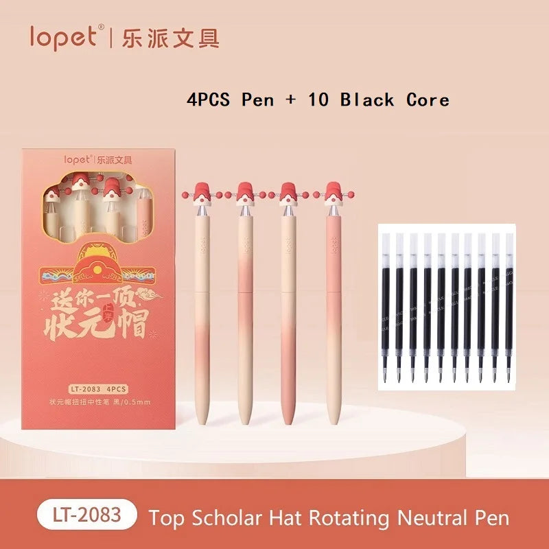 CowLost | product_id-4pcs-lopet-kawaii-lucky-hat-gel-pens-0-5mm-st-tip-quick-drying-refillable-large-capacity-ideal-for-school-exams |21