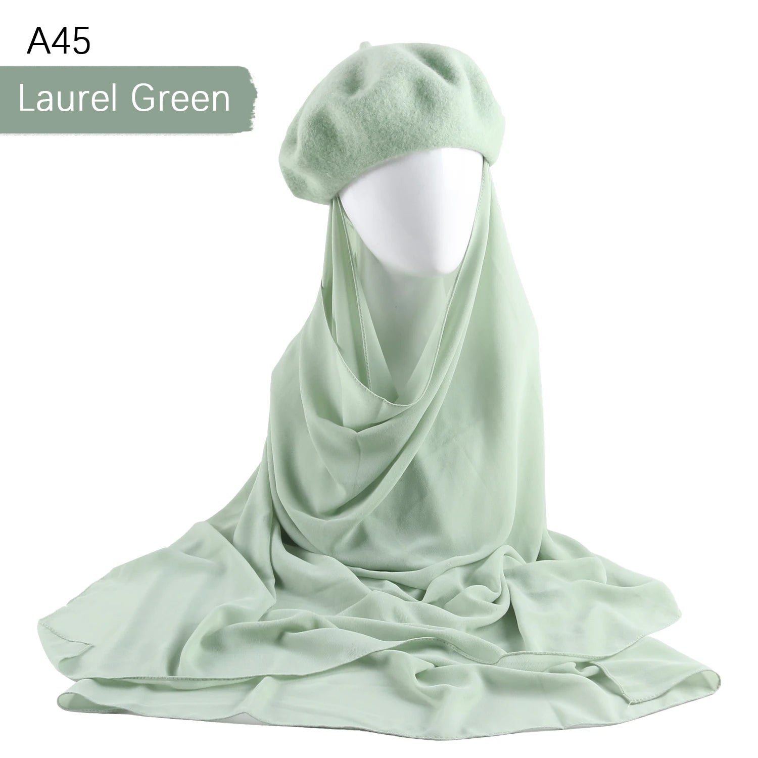 CowLost | musilm-women-french-style-beret-hats-with-chiffon-hijab |25