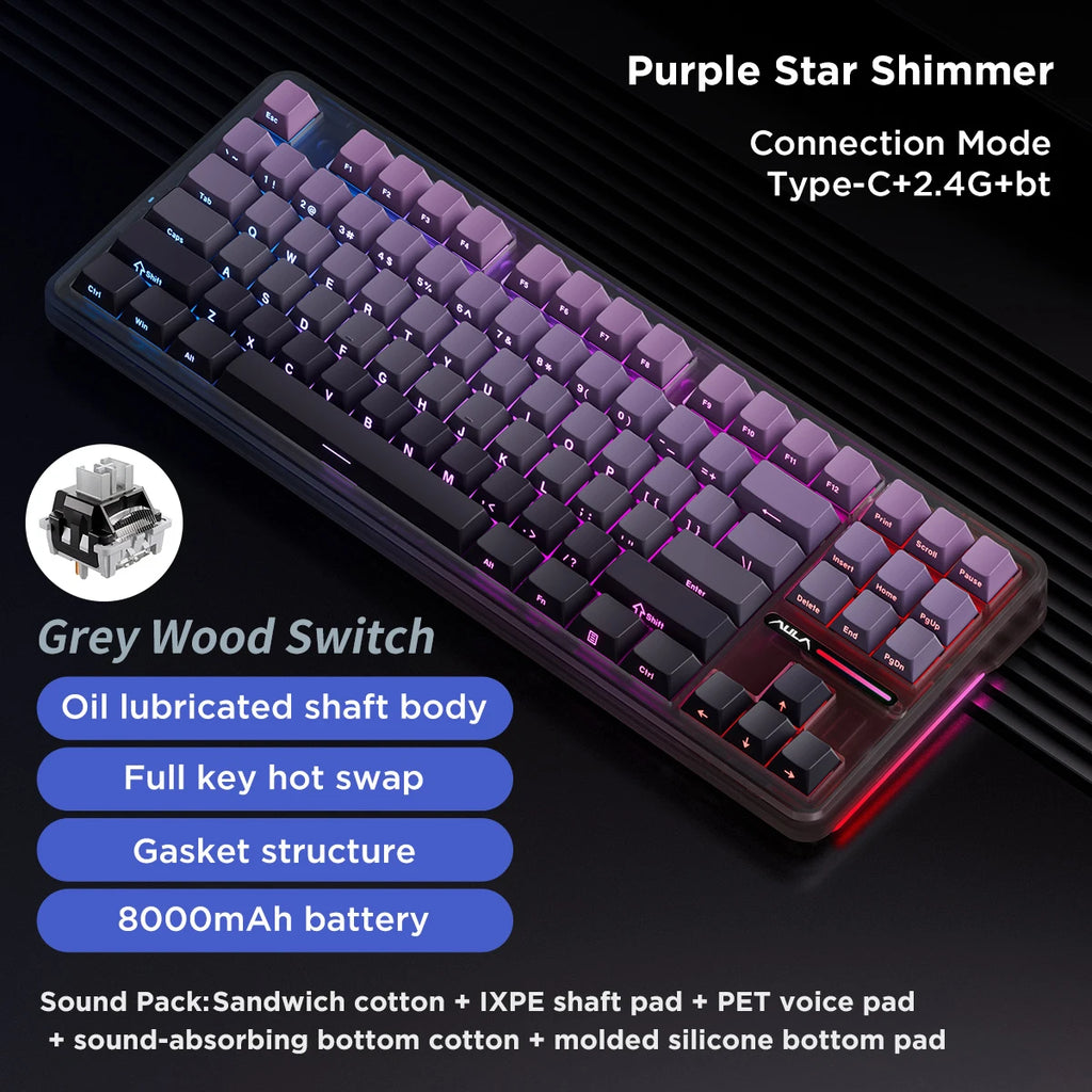 CowLost | aula-f87-pro-mechanical-keyboard-wired-2-4g-wireless-bluetooth-tri-mode-87key-8000mah |20