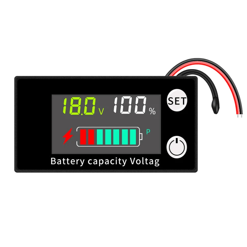 8V-100V Dual Line DC Voltmeter Battery Capacity Indicator with Temperature Alarm for Lead Acid Lithium LiFePO4