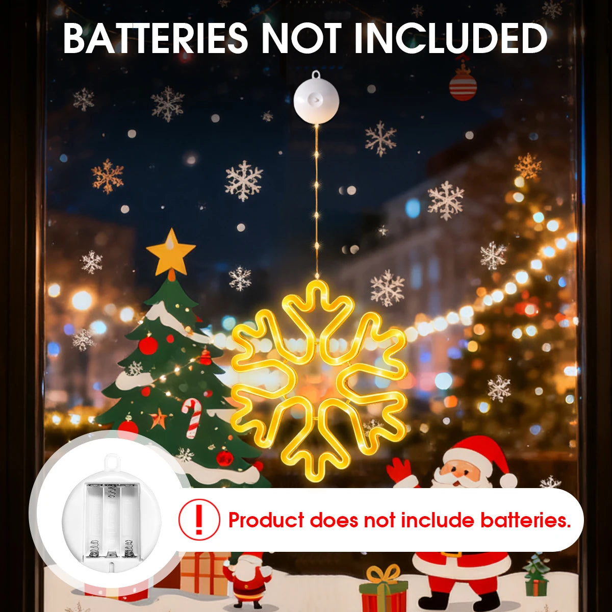 Warm Multi-Color Christmas Snowflake LED Window Lights, 8/12 Modes, Battery Powered Neon Hanging Lamp