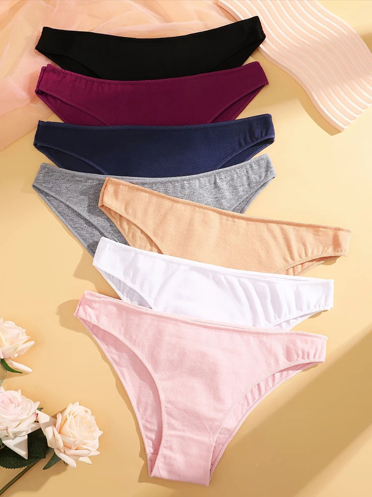 CowLost | activewear-pants-4pcs-women-s-seamless-low-waist-cotton-briefs-solid-color-panties |10