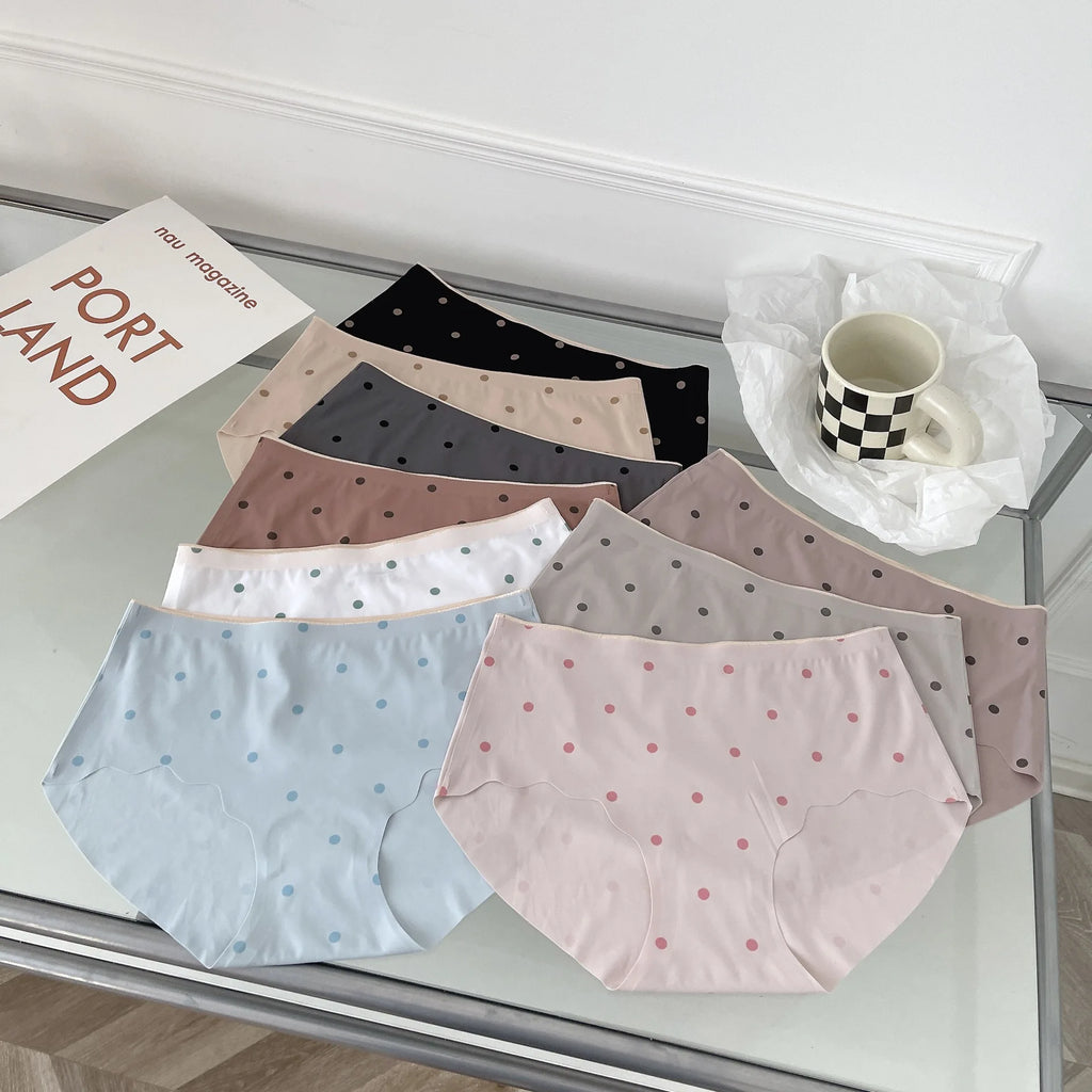 CowLost | product_id-women-seamless-mid-waist-dot-briefs-ice-silk-sexy-underwear |1