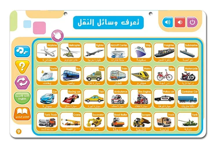 Muslim Kids Arabic Electronic Learning Board with 11 Themes Alphabet Number Words Sound Toy