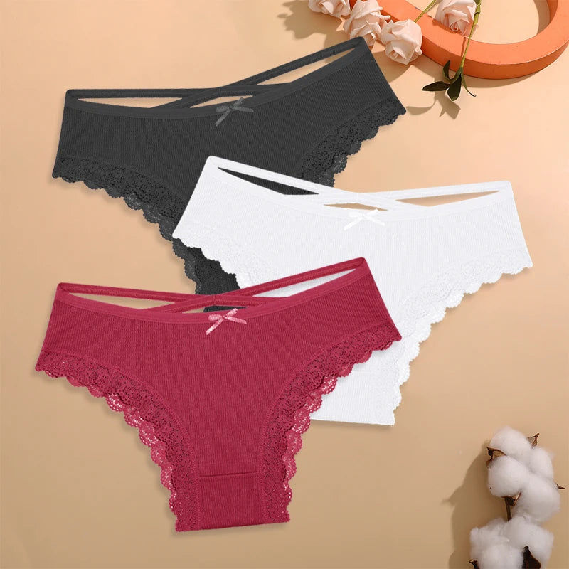 CowLost | activewear-pants-finetoo-4pcs-women-s-cotton-striped-lace-briefs |22