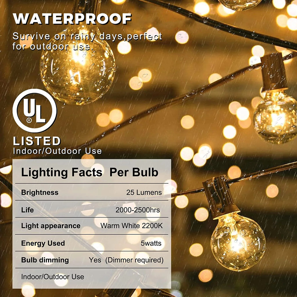 15M G40 Tungsten Outdoor String Lights, IP65 Waterproof, 220V Connectable Garland for Patio Porch Party Decor