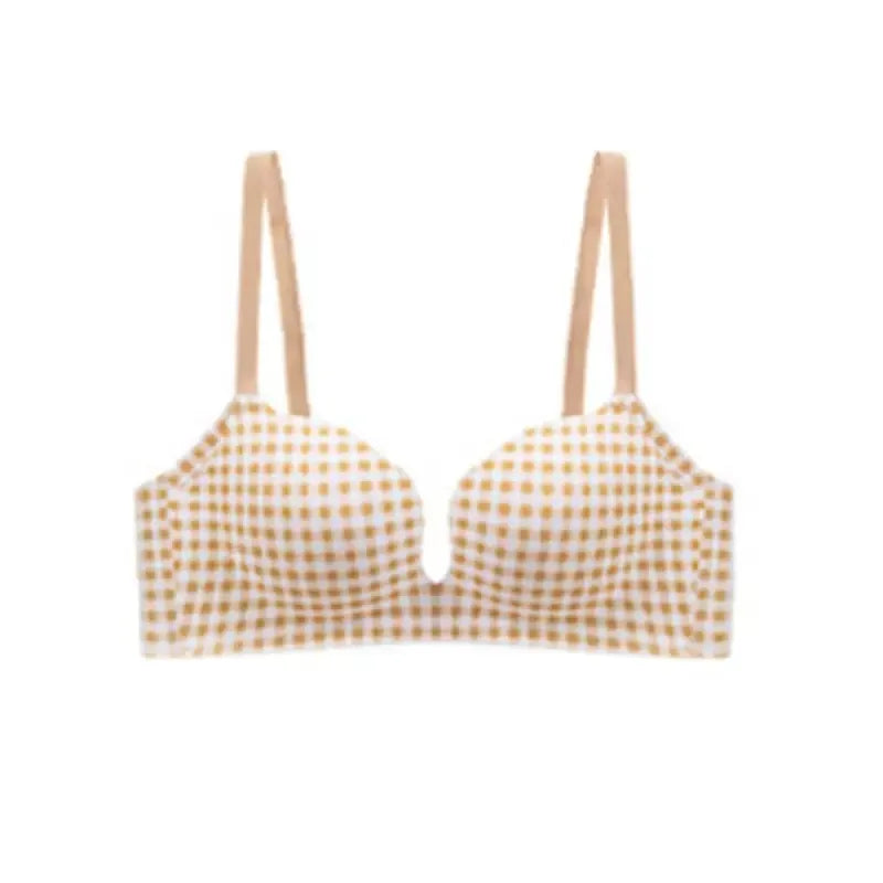CowLost | product_id-retro-plaid-seamless-push-up-bra-with-adjustable-straps-for-small-breasts-red |7