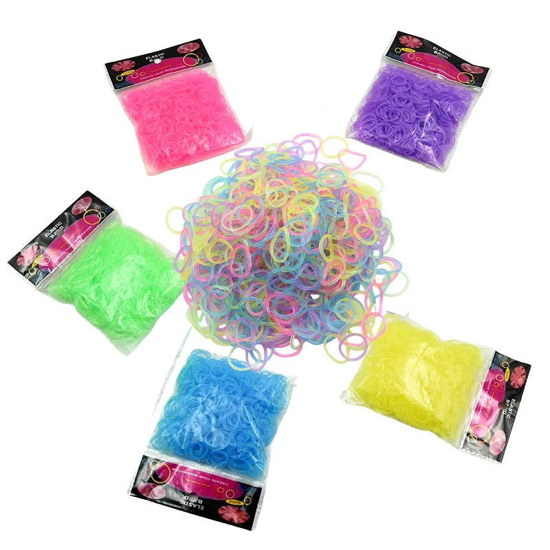 3000pcs Luminous Transparent Rubber Loom Bands for DIY Bracelets, Headwear, and Hair Ties