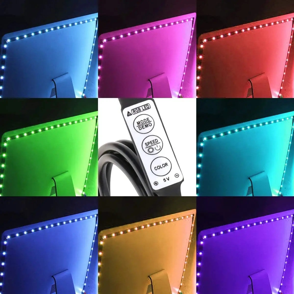 RGB USB LED Strip Lights with 3-Key Controller for TV Backlight, Room, Party, Gifts