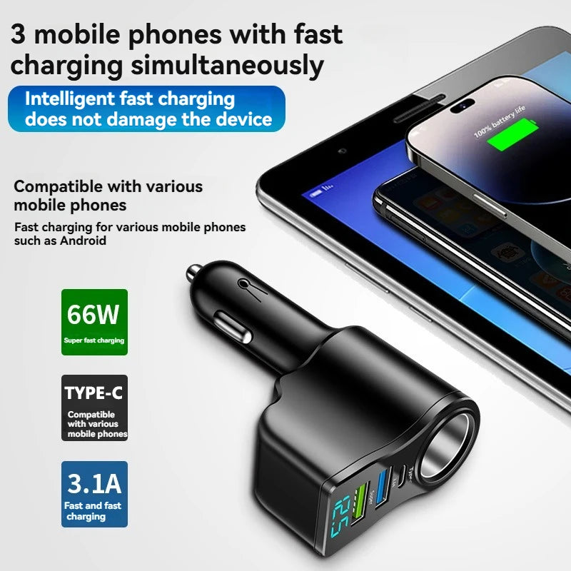 CowLost | product_id-66w-digital-display-dual-usb-car-charger-with-3-port-cigarette-lighter-splitter |3