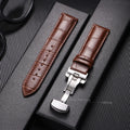Genuine Leather Bamboo Pattern Watch Strap 14-24mm with Steel Butterfly Buckle Black Brown