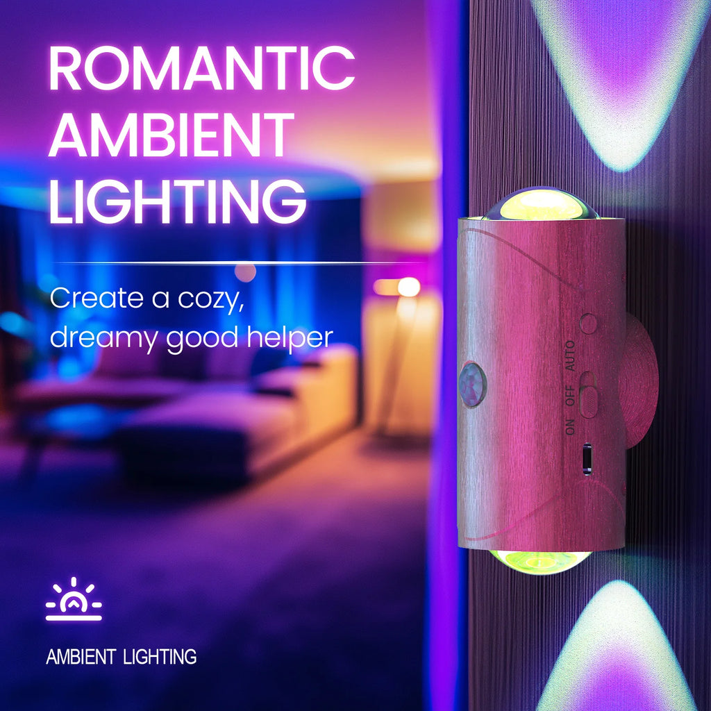 Rechargeable Motion Sensor Night Light with 3 Modes & 8 LED Effects for Indoor Use