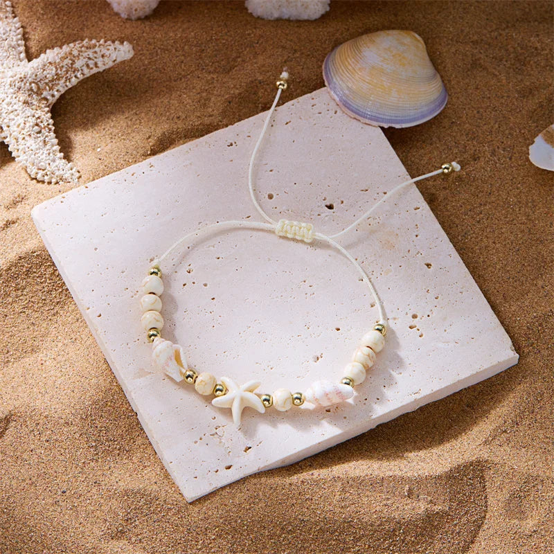 CowLost | bohemian-starfish-conch-shell-beads-bracelet-for-women-girls-summer-beach-party-rice-bead-adjustable-bangle-friendship-jewelry |9