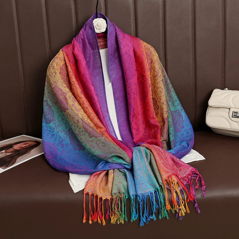 CowLost | rainbow-colors-winter-warm-thick-ethnic-style-jacquard-scarf |4