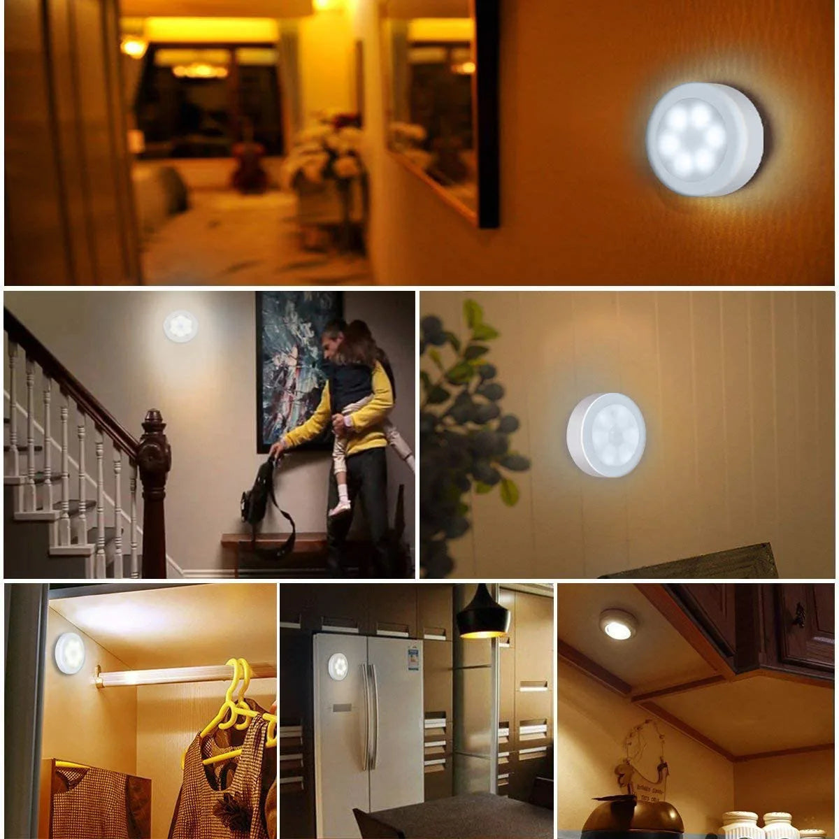 AMIR Cordless Battery-Powered Motion Sensor LED Night Light for Stair, Hallway, Bedroom, Kitchen