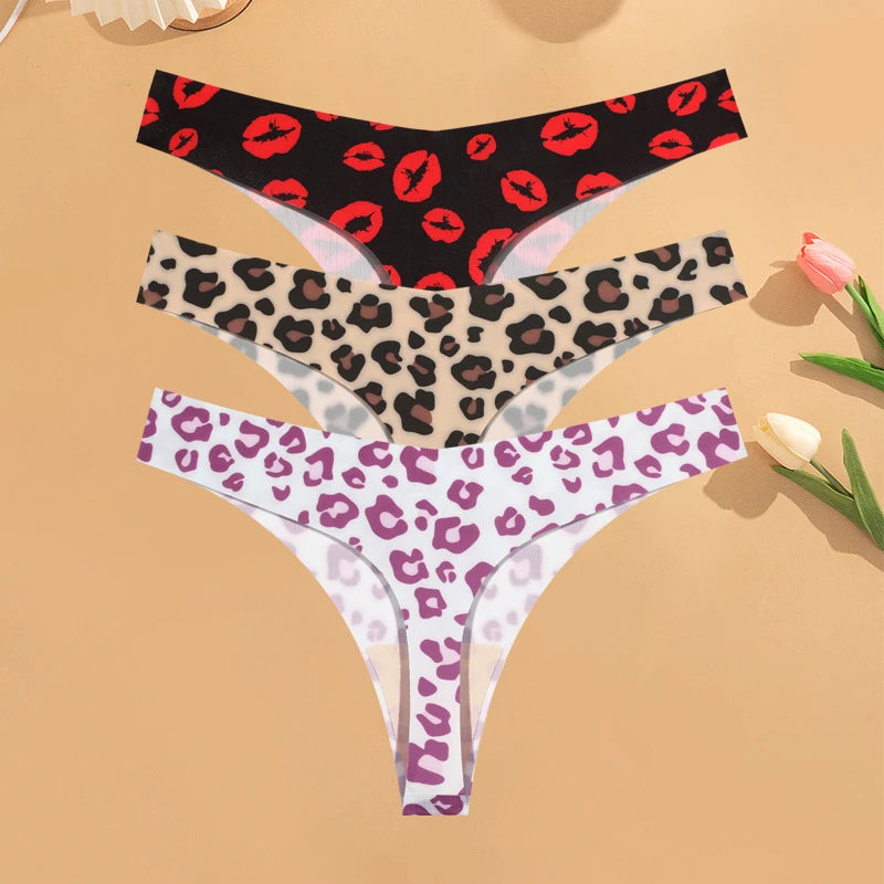CowLost | activewear-pants-3pcs-womens-ice-silk-seamless-low-waist-leopard-thongs |26