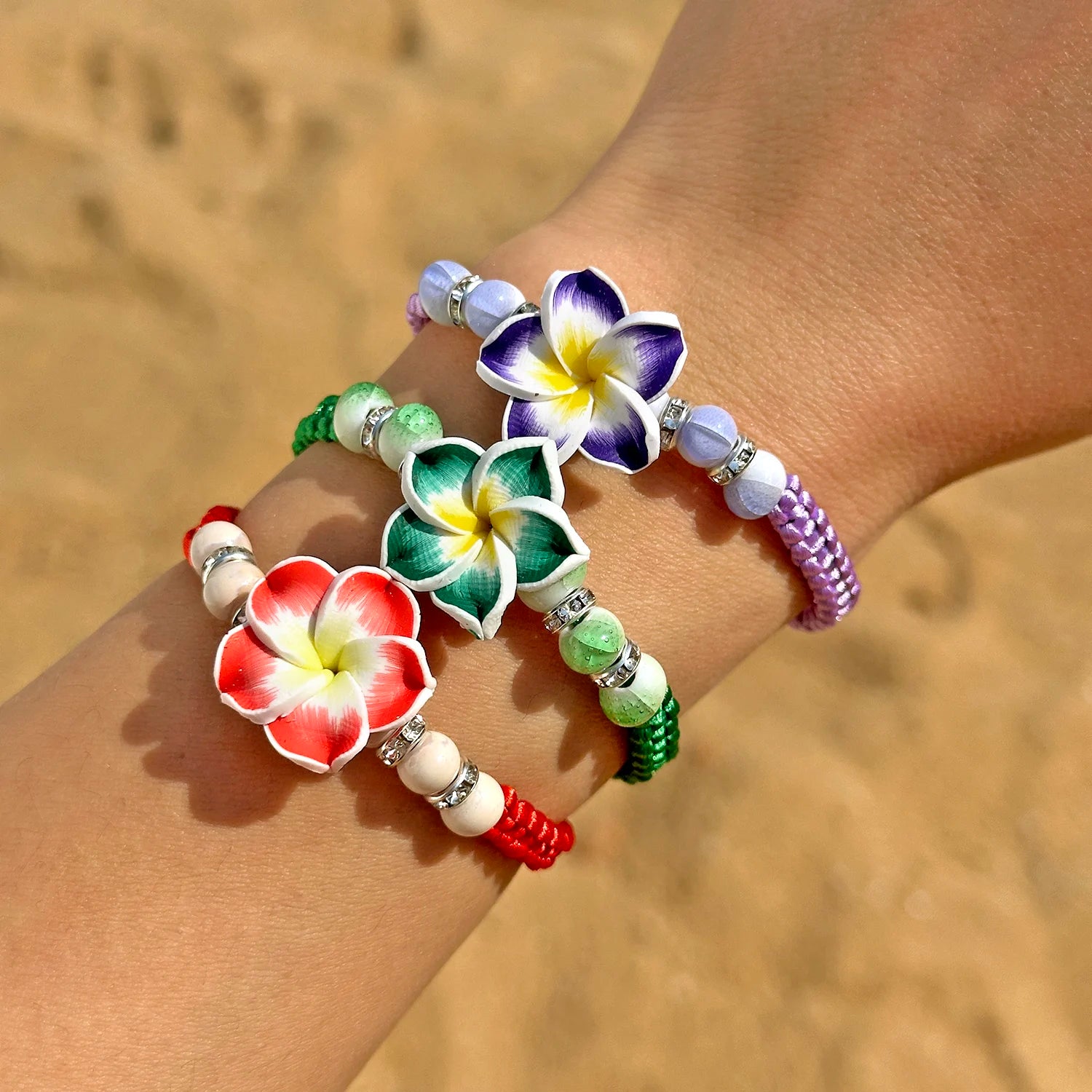 CowLost | bohemian-big-flower-charm-bracelets-for-women-pink-red-blue-green-flowers-soft-clay-pottery-beaded-bangles-girls-party-jewelry |1