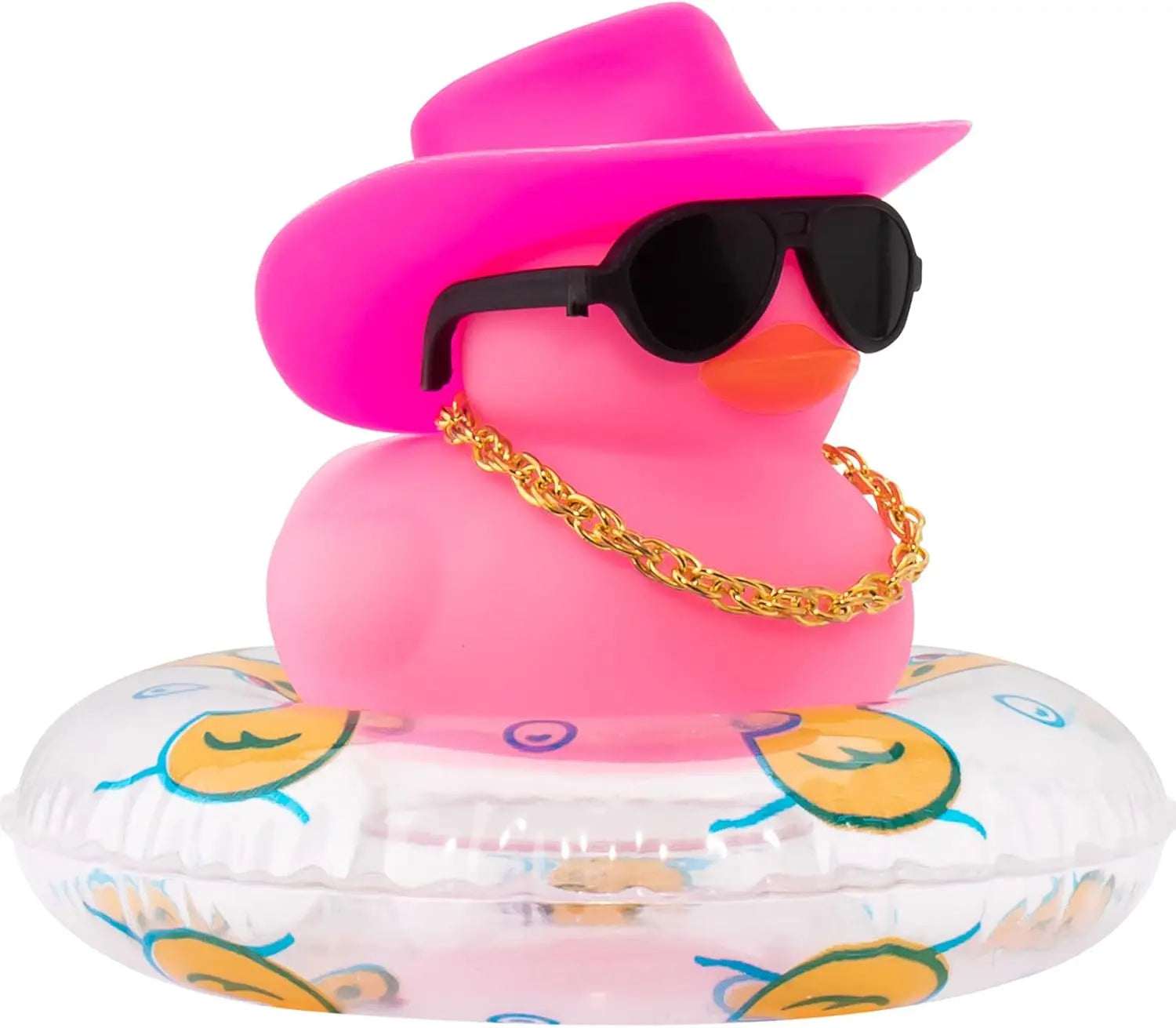 CowLost | product_id-car-cowboy-rubber-duck-dashboard-ornament-with-hat-heart-glasses-and-chain-pink |10