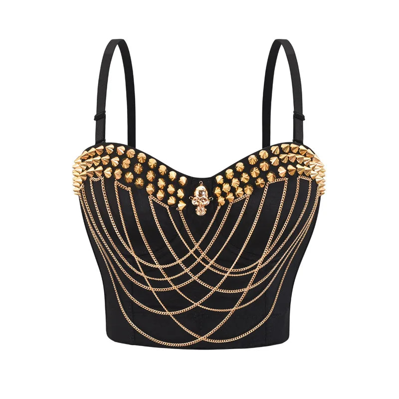 CowLost | activewear-pants-gold-rivets-chains-sexy-push-up-bra-bralette-crop-top-punk-gothic |7