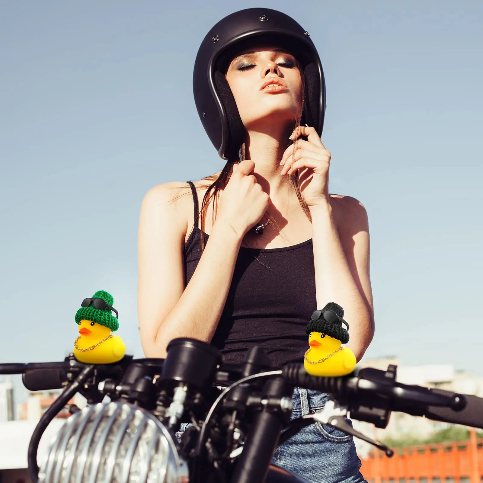 CowLost | product_id-6-12-36pcs-yellow-rubber-duck-car-dashboard-decorations-with-mini-hat-necklace-and-sunglasses |4