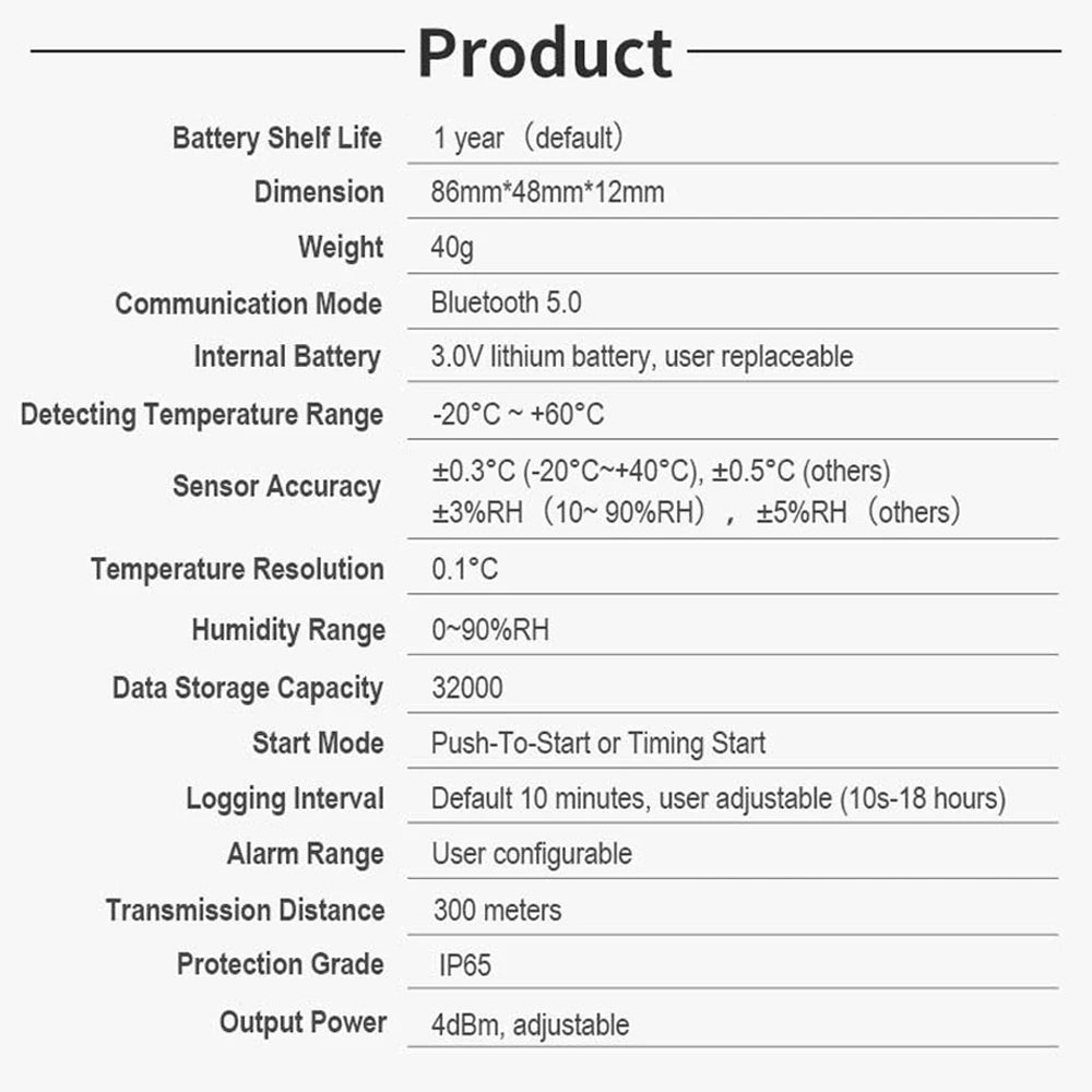 Bluetooth Temperature & Humidity Data Logger with LCD, Wireless Long-Range PDF Report Recorder for Delivery