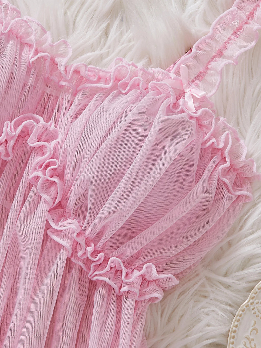 CowLost | women-perspective-mesh-nightdress-bow-wrapped-around-chest-pink-sexy-babydoll |4
