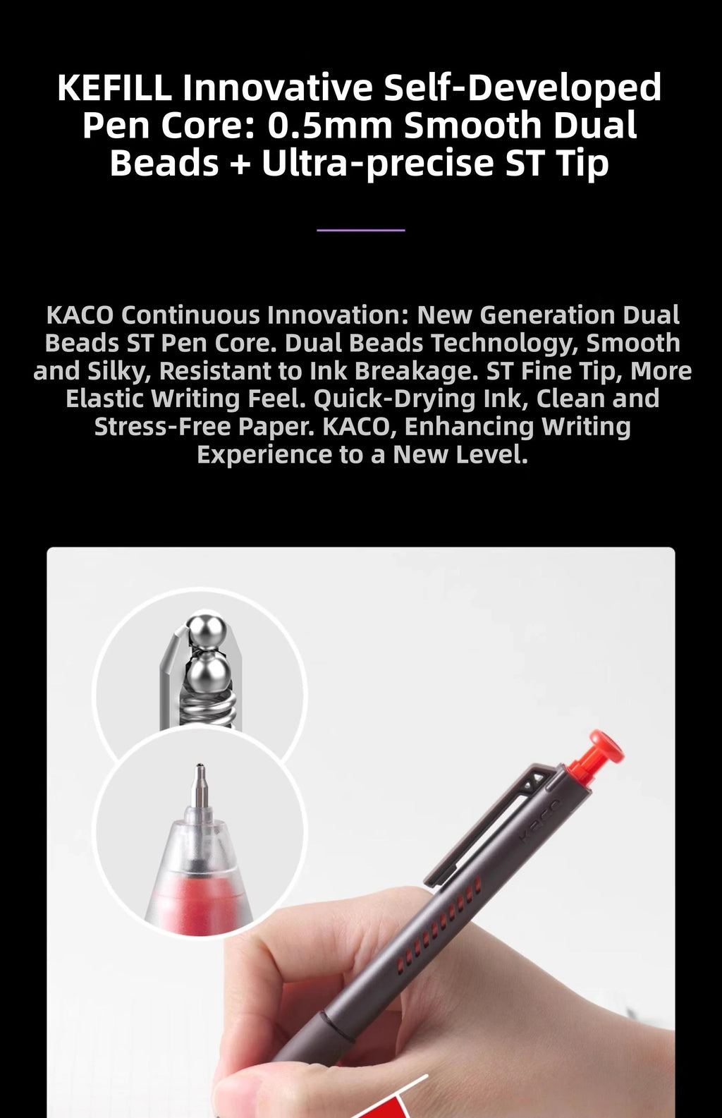 CowLost | product_id-kaco-on-zero-0-5mm-black-retractable-refillable-gel-pen-smooth-writing |15