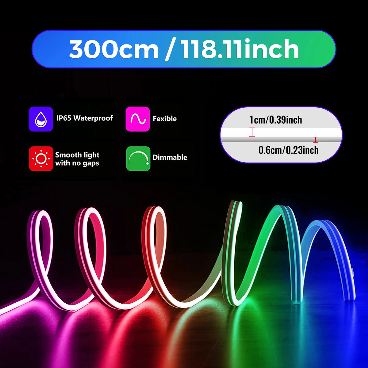 10M/5M Neon RGB 12V Waterproof LED Strip Lights with WiFi, Music Sync, Remote & App for Bedroom