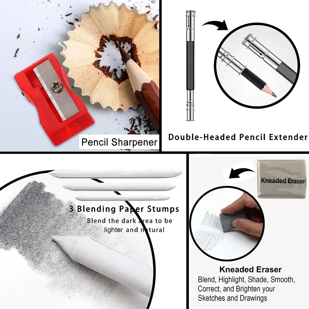 CowLost | standard-erasers-product_id-29pcs-portable-drawing-and-sketching-pencil-set-with-charcoal-sharpener-and-eraser |11