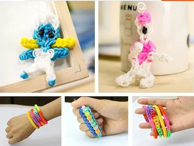 Colourful Rubber Loom Band Set Elastic Bracelet Weaving Toy with Charms
