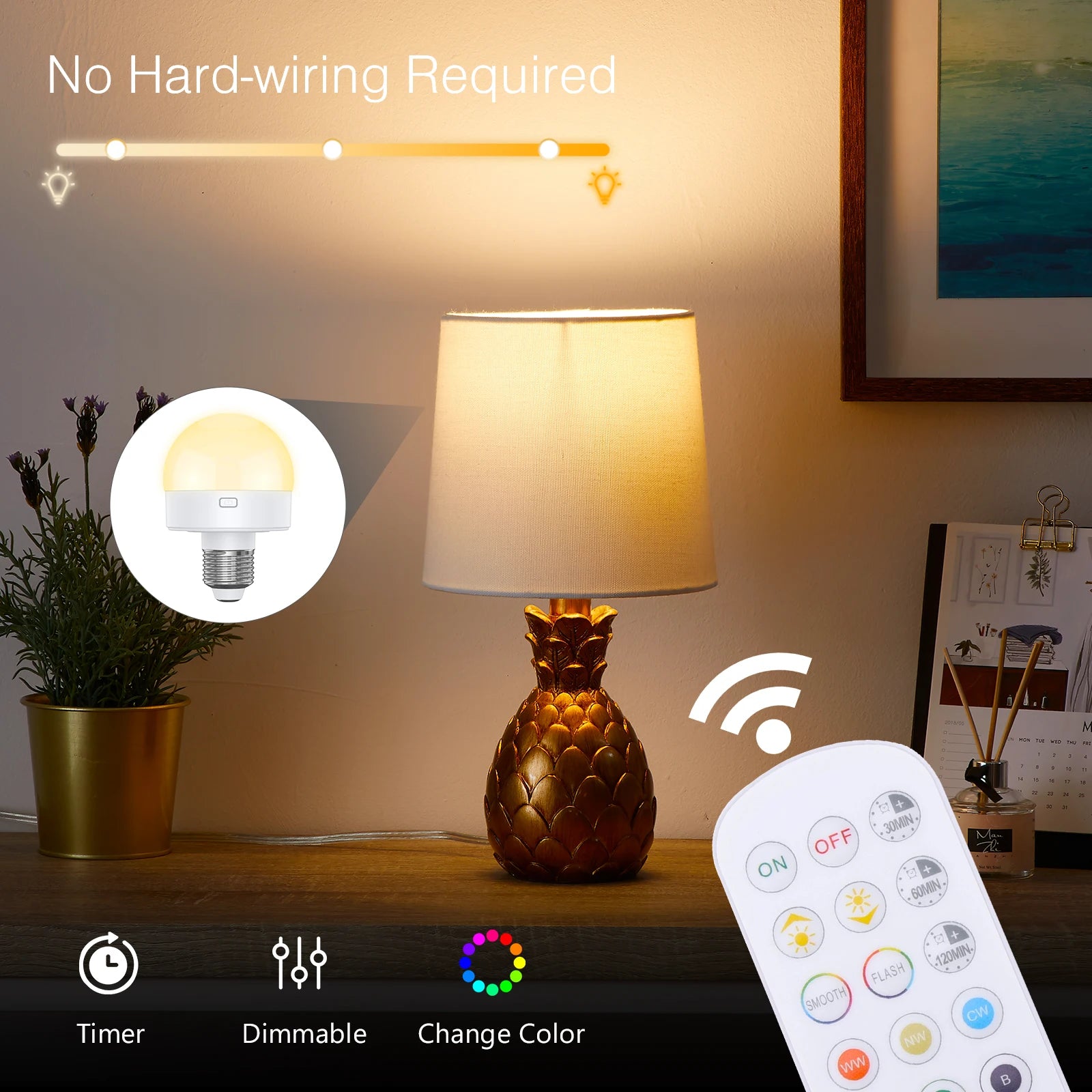 ORIA Rechargeable E26/E27 LED Bulb with Remote, 3 Color Temperatures & RGB for Bedroom/Living Room