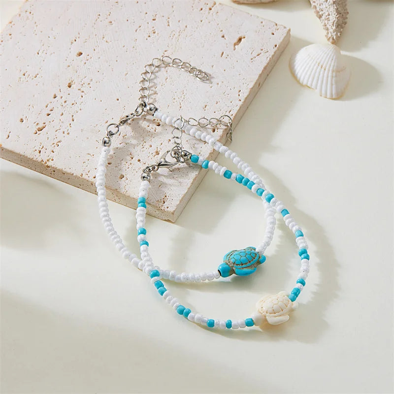 CowLost | bohemian-mixed-color-rice-beads-starfish-turtle-pendant-anklet-for-women-bracelet-on-the-leg-beach-barefoot-sandal-leg-jewelry |3