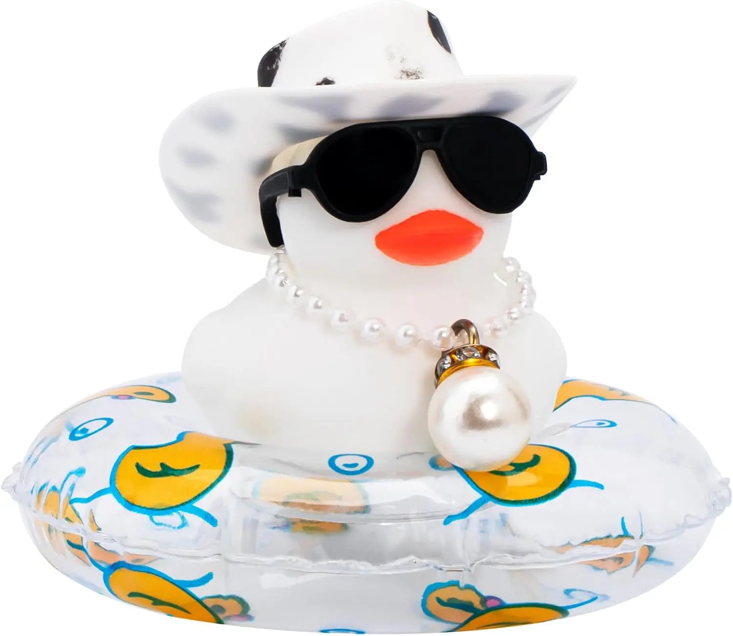 CowLost | product_id-white-rubber-duck-car-dashboard-ornament-with-cowboy-hat-and-swim-ring-necklace |16