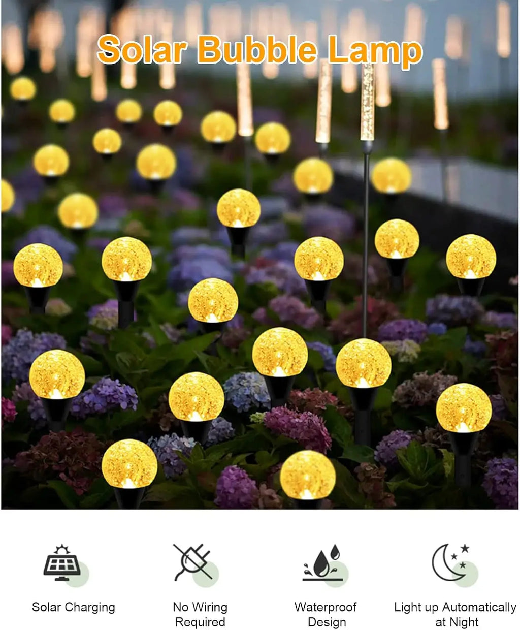 Solar Outdoor Fairy Lights Warm White LED Globe with 8 Modes Waterproof Stake Lamp for Yard Pathway