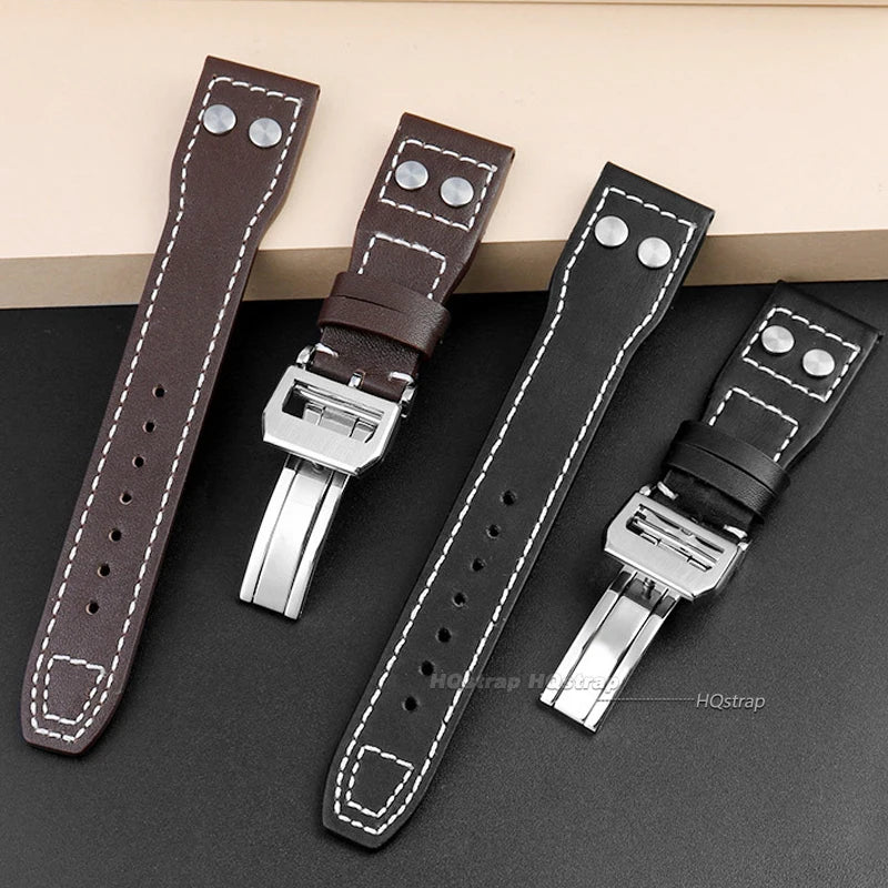 CowLost | bracelets-product_id-iwc-pilot-genuine-leather-watchband-20-21-22mm-cowhide-steel-folding-buckle-wristband |11