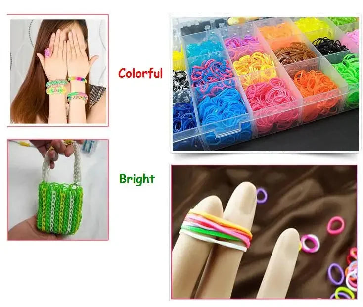 Colourful Rubber Loom Band Set Elastic Bracelet Weaving Toy with Charms