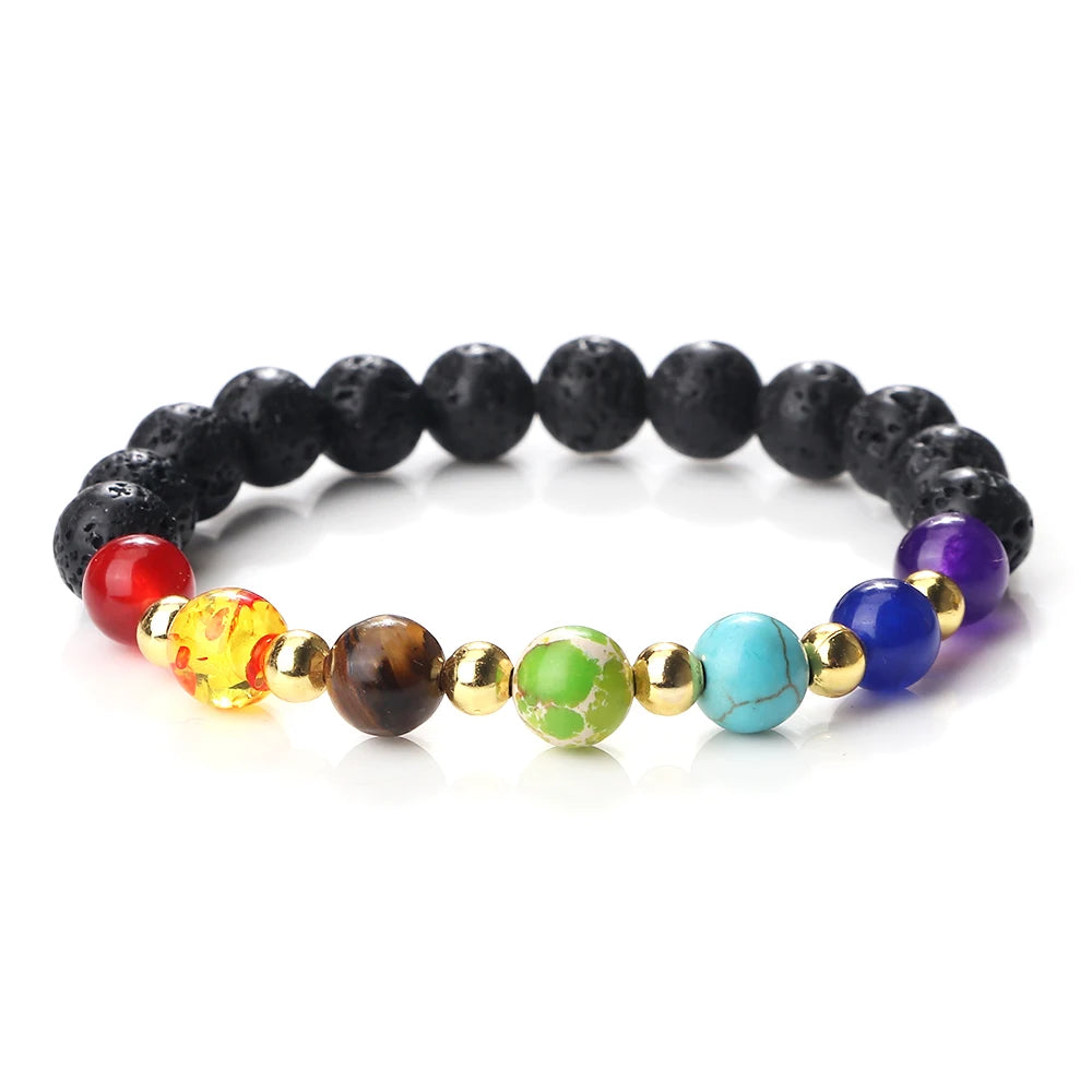 CowLost | badge-pass-holders-mens-natural-volcanic-rock-7-chakra-healing-bracelet |9