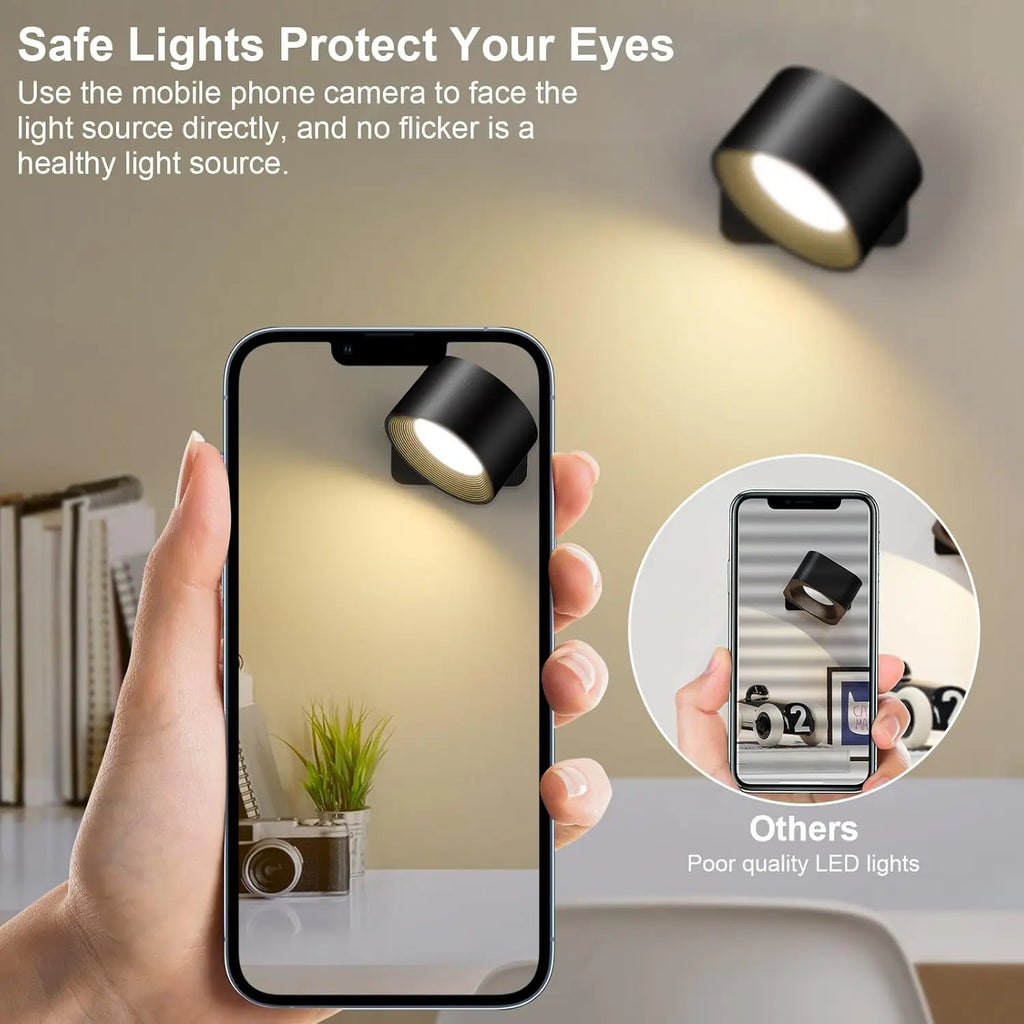 RGB Wall Lights with Remote, 19 Colors, 360° Rotation, 2000mAh Battery, Dimmable Touch Control for Bedroom