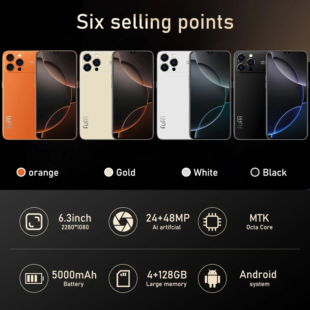 CowLost | fuffi-i17-pro-max-smartphone-android-12-4gb-ram-128gb-rom-6-3-inch-phone-2280x1080hd-24-48mp-4g-network-mobile-phone |7