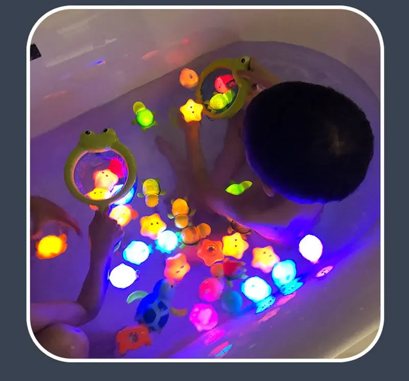 LED Light Up Floating Frog Bath Toy for Kids - Soft Rubber Swimming Toy