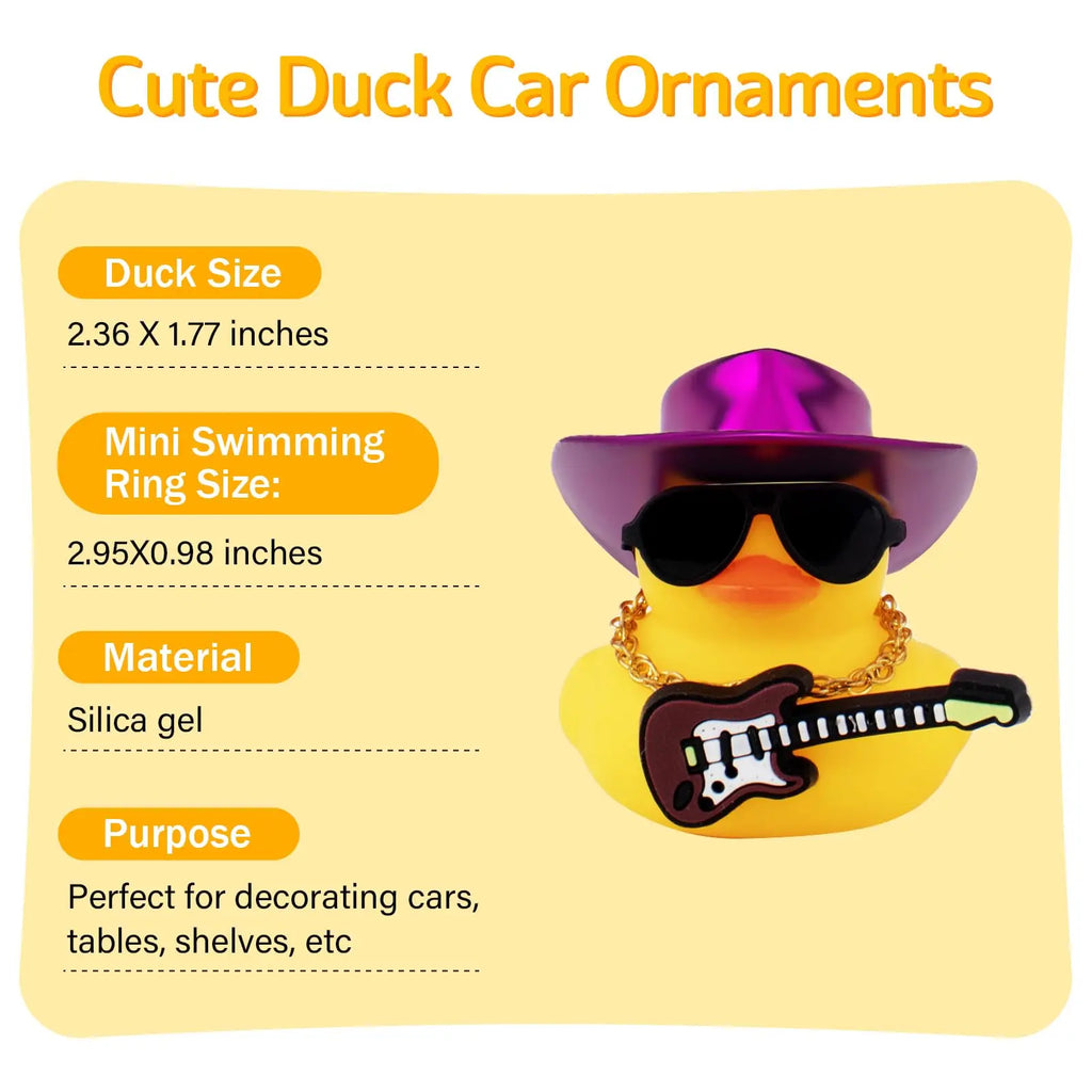CowLost | product_id-purple-rubber-duck-car-ornament-with-cowboy-hat-necklace-and-sunglasses-dashboard-decoration |2
