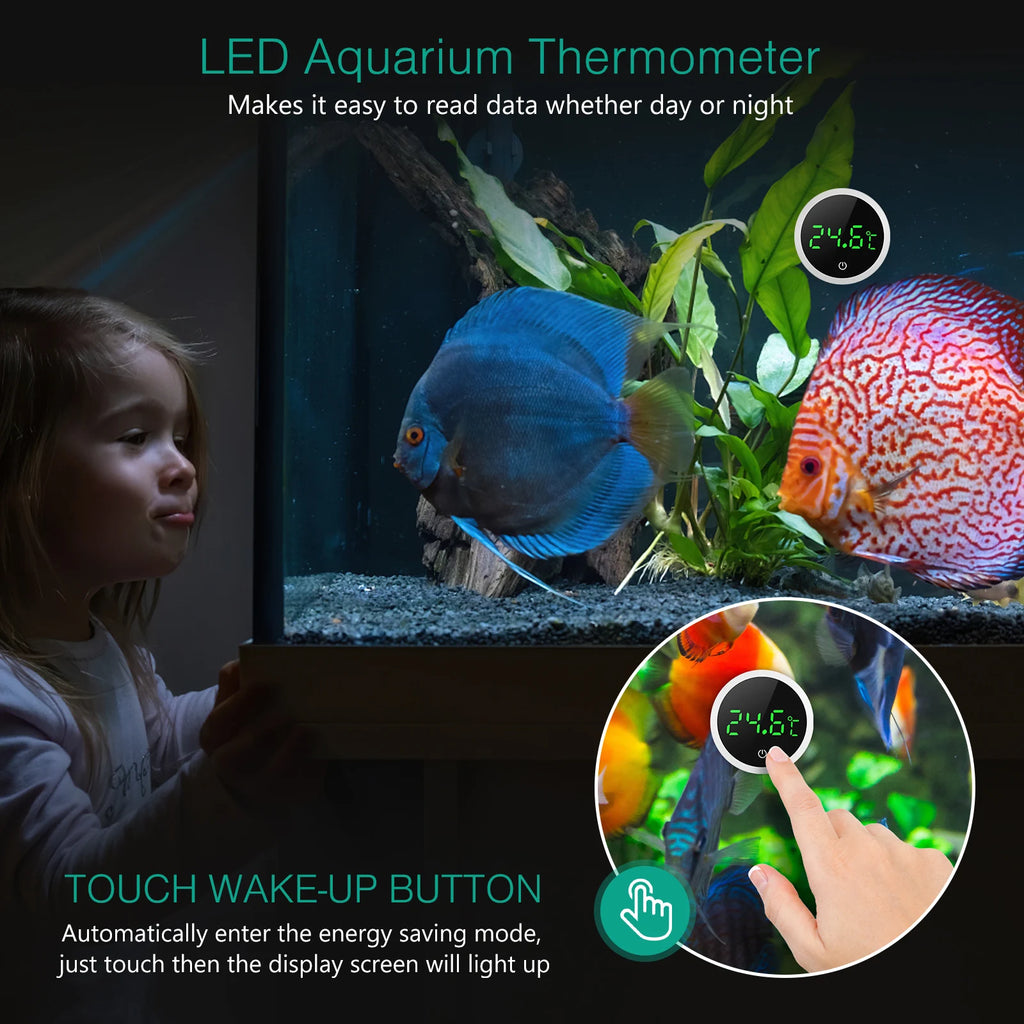 ORIA Digital LCD Aquarium Thermometer Round Mini Electronic Fish Tank Temperature Meter